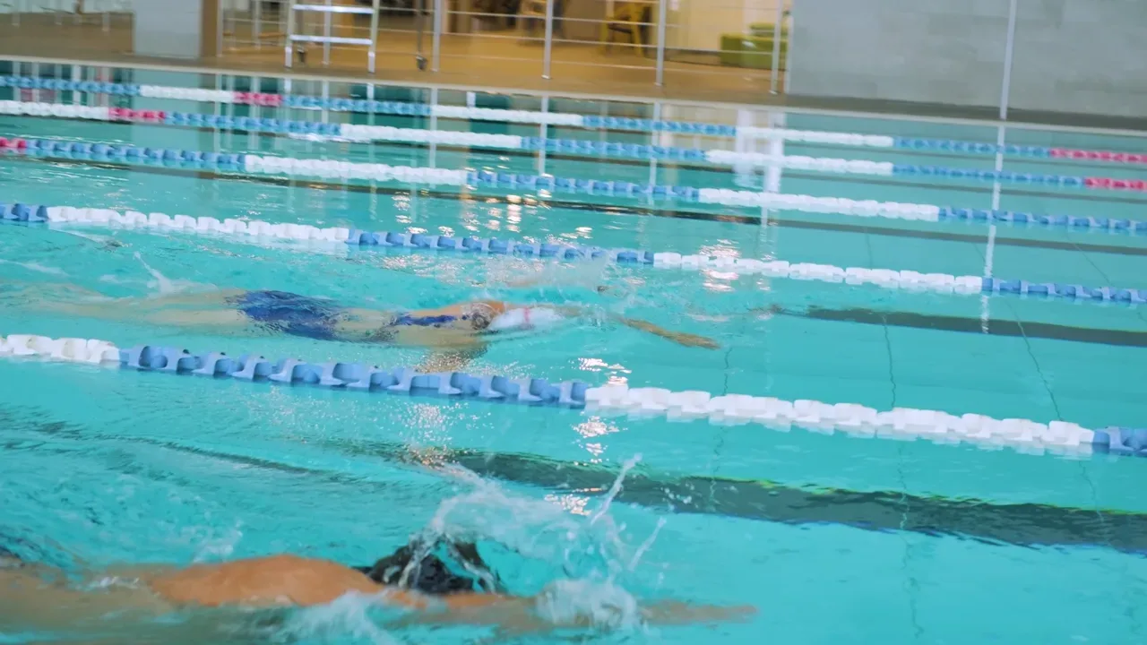 שחיינים מבוגרים שוחים במסלולים כחלק מאימון כושר